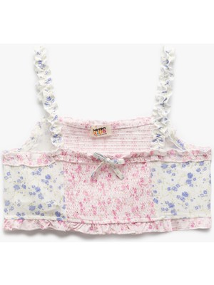 Koton Kare Yaka Kurdele Detaylı Gipeli Viskon Crop Bluz