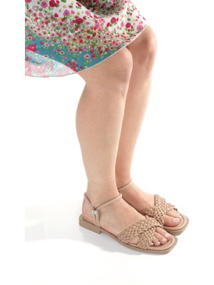 MİA026-1560 Kadın Nut El Örgülü Abiye Günlük-Düğün-Eğlence-Tatil Sandaleti