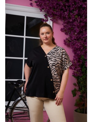 Rmg Büyük Beden Asimetrik Zebra Bluz