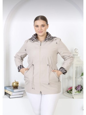 Bernisa Kadın Büyük Beden Astarlı Kapüşonlu Mevsimlik Trençkot