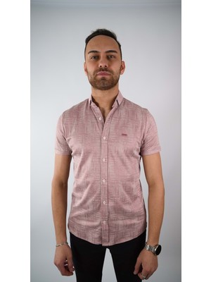 Coonless Erkek Desenli Pembe Kısa Kol Gömlek