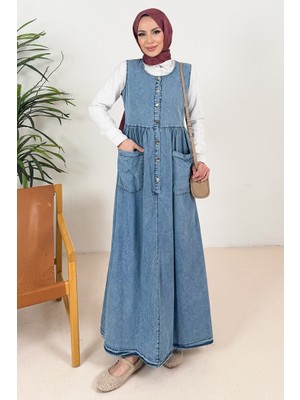 Firel Kadın Kot Jile Torba Cepli Mavi Renk Mevsimlik Kullanım İçin Uygun