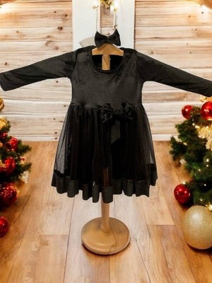 Kız Çocuk Tokalı Tüllü Kadife Özel Gün Elbisesi