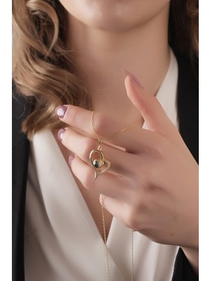 925 Ayar Gold Kaplamalı Beyaz Taşlı 100 Dilde Seni Seviyorum Yazılı Gümüş Kolyesi