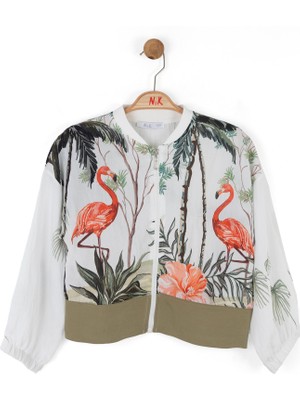 04-08 Yaş Kız Çocuk Flamingo Tema Üçlü Takım - Ekru-Haki