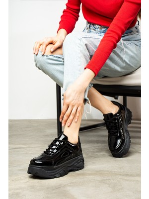 Günlük Kadın Spor Ayakkabı Yüksek Taban 6 cm Sneaker Siyah - Beyaz - Bej - Rugan - Süet 001