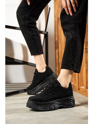 Günlük Kadın Spor Ayakkabı Yüksek Taban 6 cm Sneaker Siyah - Beyaz - Bej - Rugan - Süet 001