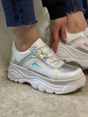 Günlük Kadın Spor Ayakkabı Yüksek Taban 6 cm Sneaker Siyah - Beyaz - Bej - Rugan - Süet 001