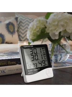 Ozcmax Iç ve Dış Ortam Sıcaklığını Ölçebilen LCD Ekran Saat Göstergeli Alarmlı Nem Ölçer Termometre