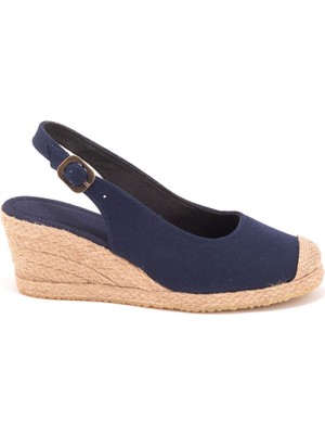 Star Tombis Gerçek Elişi Arkadan Bantlı Topuğu Açık Burnu Hasırlı Keten Espadril Dolgu Topuk Handmade