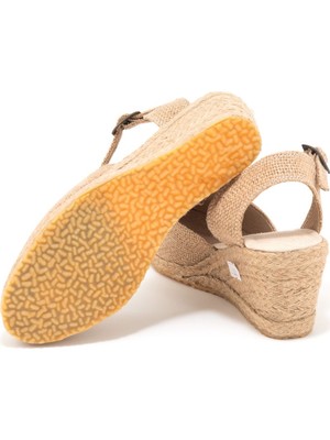 Star Tombis Elişi Topuğu Açık Bilekten Bantlı Dolgu Topuk Keten Hasır Espadril Handmade