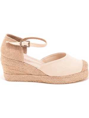 Gerçek Elişi Burnu Hasır Platformlu Dolgu Topuk Keten Hasır Espadril Handmade