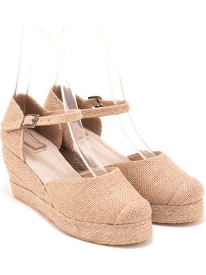 Star Tombis Elişi Burnu Hasır Platformlu Dolgu Topuk Keten Hasır Espadril Handmade