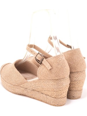 Star Tombis Elişi Burnu Hasır Platformlu Dolgu Topuk Keten Hasır Espadril Handmade