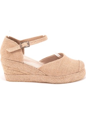 Star Tombis Elişi Burnu Hasır Platformlu Dolgu Topuk Keten Hasır Espadril Handmade