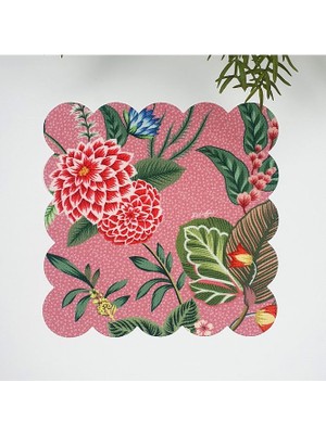 Decofav Pembe Zemin Botanik Çiçekli Lazer Kesim Kumaş Kokteyl Peçetesi 1 Adet