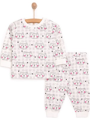 Hellobaby Kız Kedi Desenli Uzun Kol Pijama Takımı