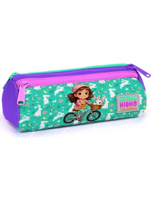 Coral High Kids Mor Pembe Bisikletli Kız Desenli Üç Bölmeli Kalem Çantası 22147