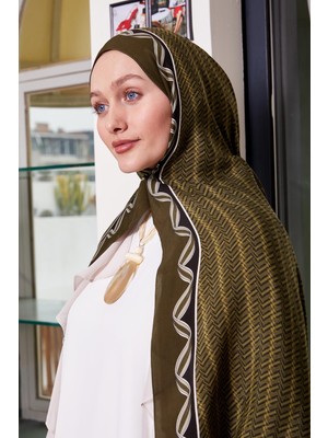 Haki Labirent Desen Royal Şal