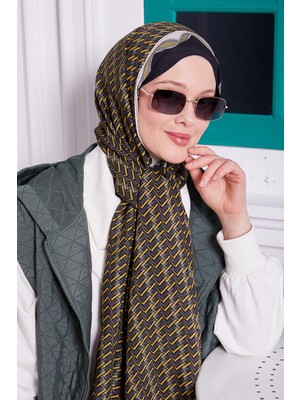 Yağ Yeşili Labirent Desen Royal Şal