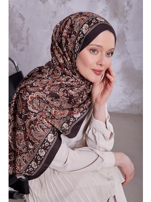 Acı Kahve Etnik Çiçekli Royal Şal