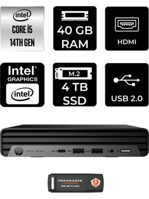 Hp Pro Mini 400 G9 Intel Core I5 14500T 40GB 4tb SSD W11P Mini Masaüstü Bilgisayar & Per4 USB Bellek 9H6W8ETPN405
