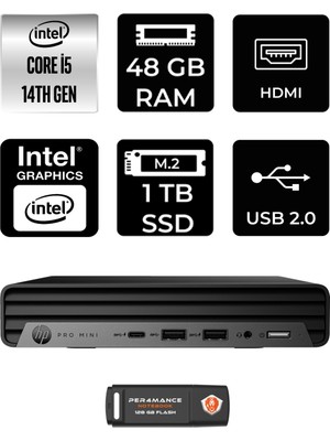 Hp Pro Mini 400 G9 Intel Core I5 14500T 48GB 1tb SSD Windows 11 Home Mini Masaüstü Bilgisayar & Per4 USB Bellek 9H6W8ETPN368