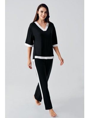 Kısa Kollu Esnek Viskoz Pijama Takım 17213