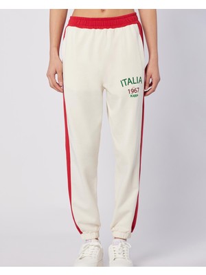 Balde Pant Kadın Ekru-Kırmızı Regular Fit Eşofman Altı