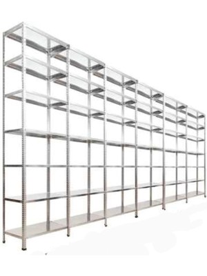 Çelik Raf Burada Roburack® Her Bölme 100 kg Taşır 7 Katlı 6 Lı Bitişik Çelik Galvaniz Arşiv Rafı Depo Rafı Kiler Rafı 43 x 60 x 250 cm