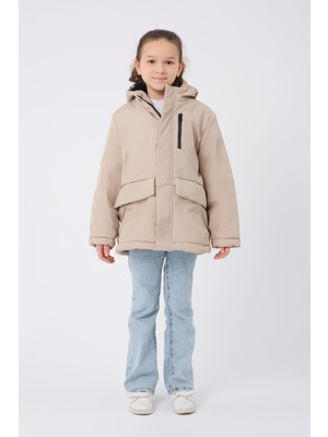Kız Çocuk Taş Kürklü Su ve Rüzgar Geçirmez Kapüşonlu 3 Kışlık Mont & Kaban & Parka FMPÇ-110-K
