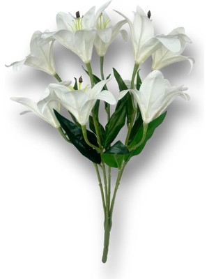 Yapay Çiçek Islak Lilyum Beyaz Renk 9 Çiçekli 55 cm