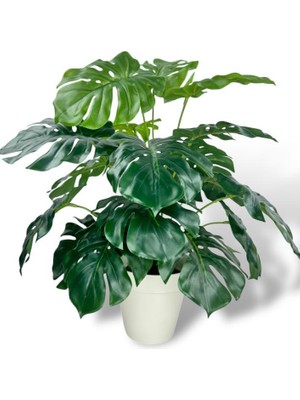 Yapay Çiçek Krem Saksıda Monstera Deve Tabanı Yeşil Doğal Dokulu 18DAL 50CM Salon Çiçeği Yapay Bitki