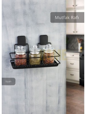Jet's Home Mutfak Rafı Paslanmaz Banyo Rafı Yapışkanlı Baharatlık Tek Katlı Köşelik Şampuanlık Siyah 12x31x13