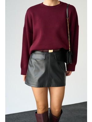 Butik Belvita Bordo Düz Basic Kazak