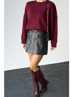 Butik Belvita Bordo Düz Basic Kazak