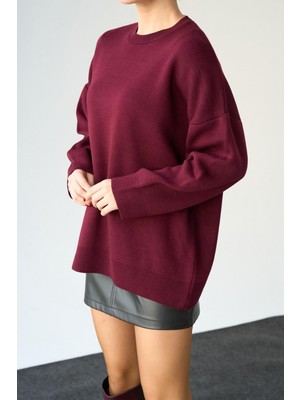 Butik Belvita Bordo Düz Basic Kazak