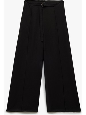 Koton Viskon Karışımlı Nervürlü Kemer Detaylı Geniş Paça Pantolon