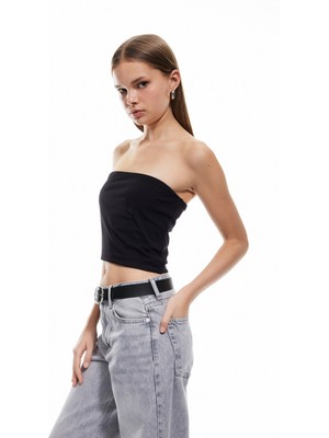 Koton Pamuklu Straplez Kolsuz Slim Fit Crop Bluz