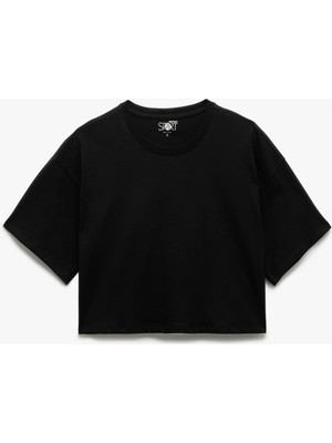 Koton Pamuklu Oversize Kısa Kollu Crop Bisiklet Yaka Spor Tişört