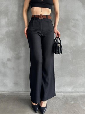 kemerli keten pantolon