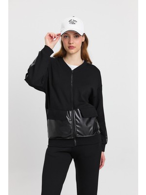 Rays 3010 Deri Garniili Fermuarlı Sweat Siyah