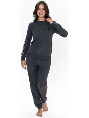 U.S. Polo Assn. 20113 Kadın Uzun Kollu Bisiklet Yaka Paçası Lastikli Rahat Ev Giyim-Antrasitmelanj