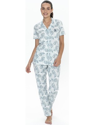 U.s Polo Assn. 20087 Kadın Kısa Kollu Gömlek Pijama Takım-Mavi