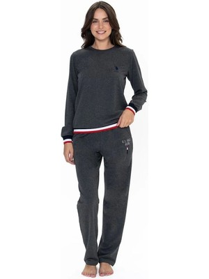 U.S. Polo Assn. 20110 Kadın Uzun Kollu Bisiklet Yaka Rahat Ev Giyim-Antrasitmelanj