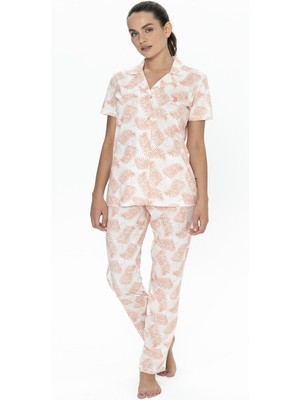 U.s Polo Assn. 20087 Kadın Kısa Kollu Gömlek Pijama Takım-Somon