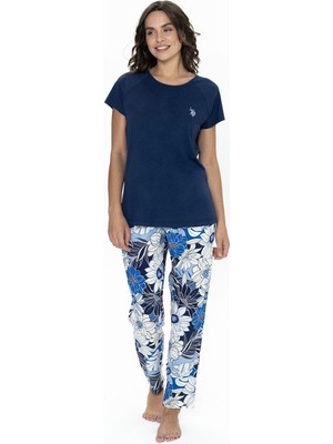 U.S. Polo Assn. 20095 Kadın Kısa Kollu Bisiklet Yaka Pijama Takımı-Lacivert