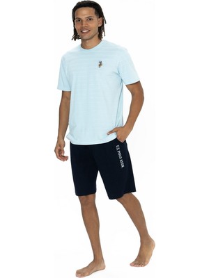 U.s Polo Assn. 18881 Erkek Kısa Kollu Bisiklet Yaka Şortlu Pijama Takımı-Mavi
