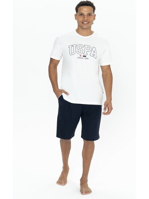 U.S. Polo Assn. 18873 Erkek Kısa Kollu Bisiklet Yaka Şortlu Pijama Takımı-Ekru