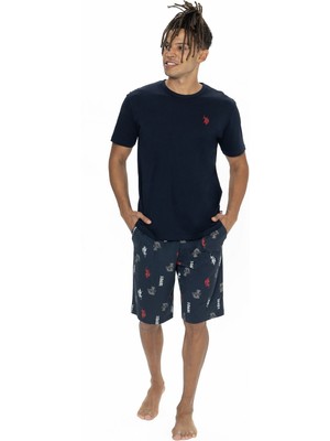 U.S. Polo Assn. 18867 Erkek Kısa Kollu Bisiklet Yaka Şortlu Pijama Takımı-Lacivert